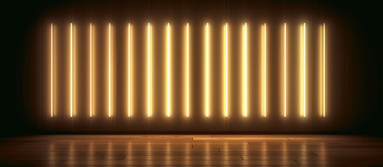 3d rendering of empty room with glowing neon lines on the wall