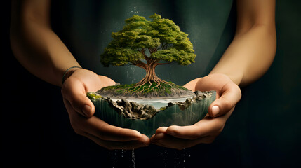 hands holding nature, ecological concept, concept of taking care of the environment