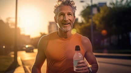 Man running and stay hydrated 