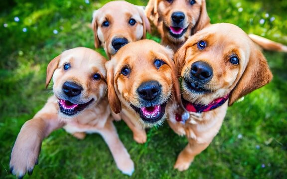 Golden retriever puppies group pet animal concept cute