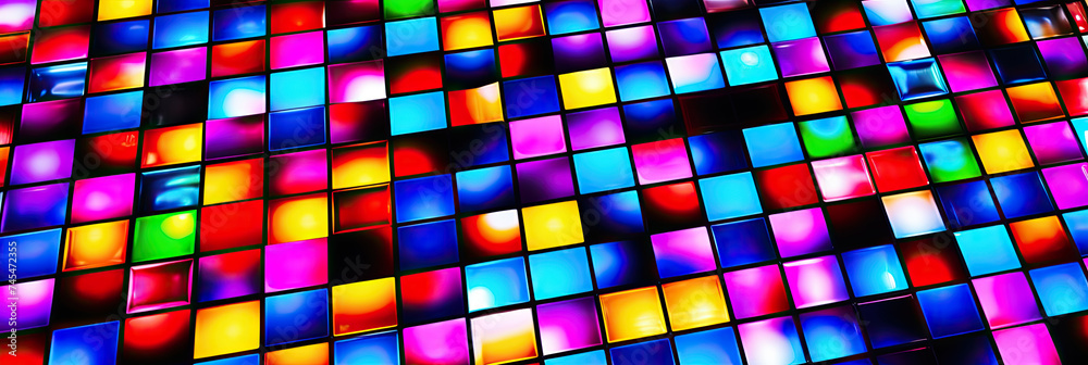 Leinwandbilder Array of vibrant squares in various colors creating a mosaic of rainbow hues