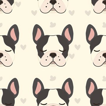 Seamless Tiled Pattern of Cartoon Bulldogs on Cream Background