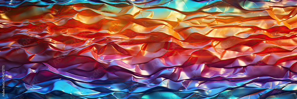 Poster a close up view of a colorful cloth with a spectrum of bright rainbow hues, showcasing the intricate