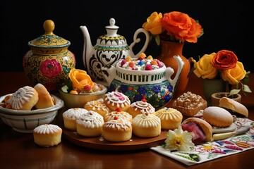 Obraz premium Traditional Mexican pastry cooking. Homemade traditional bakery dessert recipe. Generate ai