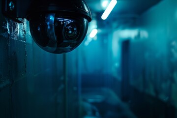 Surveillance Camera Mounted on Wall. Generative AI