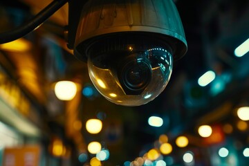 Surveillance Camera Close Up on Urban Street. Generative AI