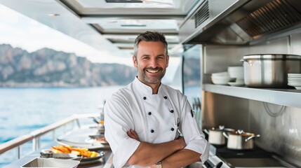 Chef on a yacht. Generative AI