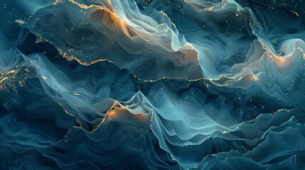 Abstract ocean- ART. Natural Luxury. Style incorporates the swirls of marble or the ripples of agate. Very beautiful blue paint with the addition of gold powder - generative ai - obrazy, fototapety, plakaty