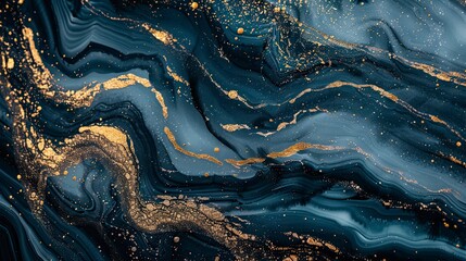 Abstract ocean- ART. Natural Luxury. Style incorporates the swirls of marble or the ripples of agate. Very beautiful blue paint with the addition of gold powder - generative ai - obrazy, fototapety, plakaty