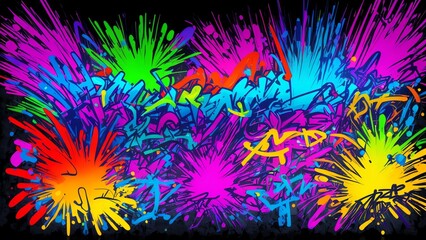 Obraz premium Vibrant Graffiti Art Neon Expression on Urban Canvas graffiti background Colorful street art graffiti, neon line work, abstract expressionism, urban wall mural