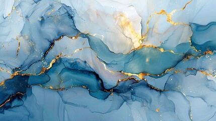Abstract ocean- ART. Natural Luxury. Style incorporates the swirls of marble or the ripples of agate. Very beautiful blue paint with the addition of gold powder - generative ai
