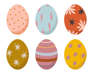 Set of cute colorful pastel Easter eggs with different patterns