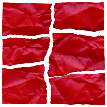 Background de hoja de papel rojo brilloso arrugado en pedazos