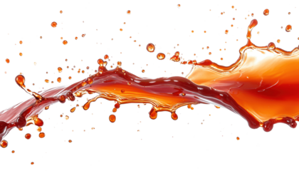 Cola soda creamy red drink liquid splash product photography PNG isolated on transparent background, graphic resource