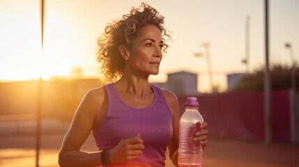 Woman running and stay hydrated