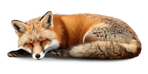 Sleeping cute red fox isolated on transparent background, PNG cutout graphic resource