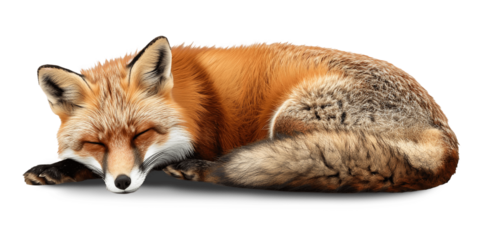 Sleeping cute red fox isolated on transparent background, PNG cutout graphic resource