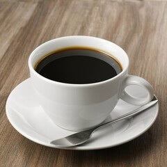 Cup of coffee on wooden table drink breakfast food concept