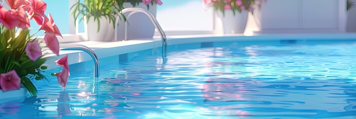 Swimming pool in a residential home with blue water - obrazy, fototapety, plakaty