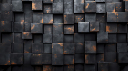 3d cube wall, Abstract Geometric Elegance: Dark Blocks with Golden Accents, blocks reader, abstract background 