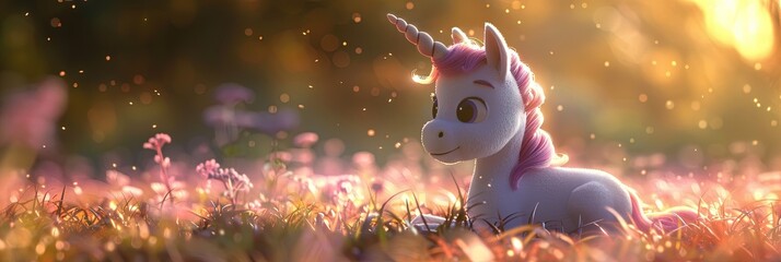 Obraz na płótnie Canvas Adorable unicorn in pink and white in modern 3D animation style