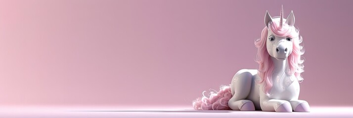 Adorable unicorn in pink and white in modern 3D animation style