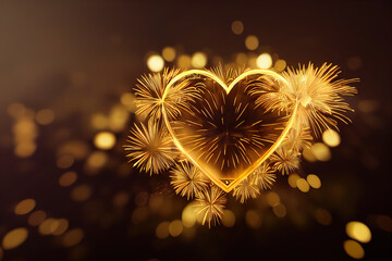 Exploding golden heart. AI generated