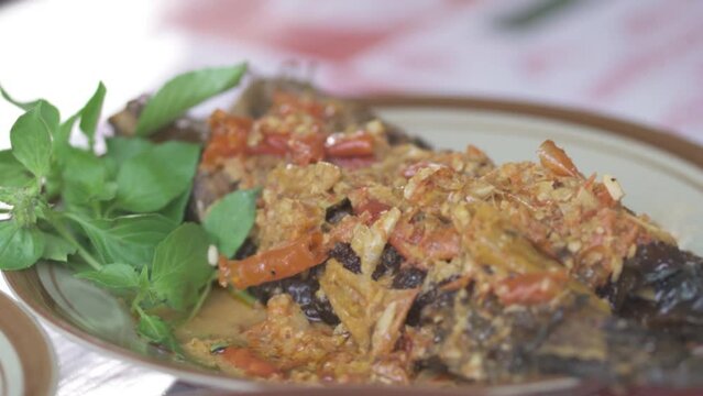 Indonesia Indonesian Traditional Food Culinary in Yogyakarta Java - Dazed catfish Mangut Lele , Chicken , Intestines , Lungs