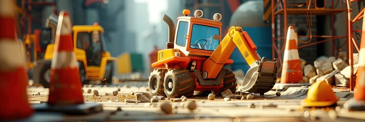 Toy Construction zone with yellow bulldozer