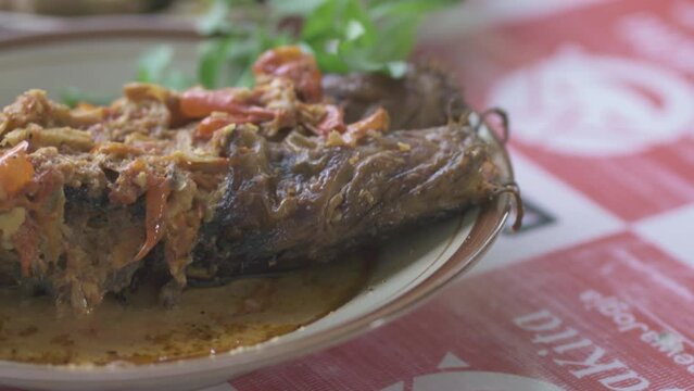 Indonesia Indonesian Traditional Food Culinary in Yogyakarta Java - Dazed catfish Mangut Lele , Chicken , Intestines , Lungs
