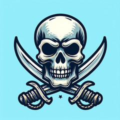 Fototapeta premium A skull illustration isolated with blue background in cartoon style. A human skull illustration.