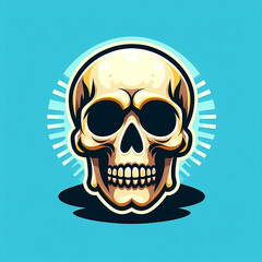 Obraz premium A skull illustration isolated with blue background in cartoon style. A human skull illustration.