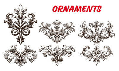 Collection of drawn Victorian ornament frame. Sketch illustration.