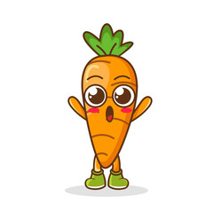 Carrot cute character cartoon hand greeting emotions joy happiness smiling face icon vegetable beautiful vector illustration.