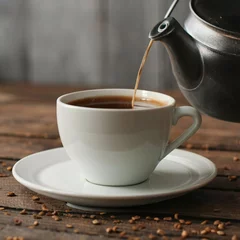 Zelfklevend Fotobehang Cup of tea and teapot breakfast drink and food concept © gassh