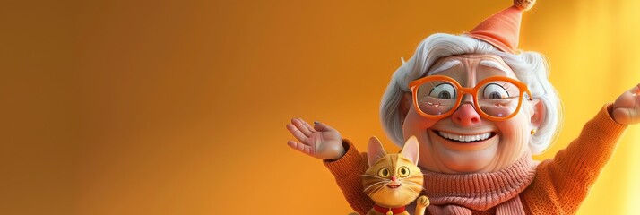 An older woman with her pet cat. Grandma with her happy companion