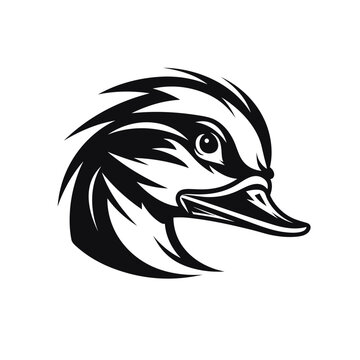 Duck black and white vector illustration isolated transparent background logo, cut out or cutout t-shirt print design
