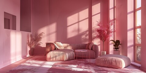 Modern pink living room - contemporary interior design and furniture