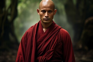 Antiquated Monk robe city walk. Tradition statue. Generate Ai