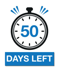 50 days left. Count timer icon. Days left vector, clock design