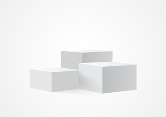 Obraz premium Three blank square podiums stand to show products on white background, Vector illustration.