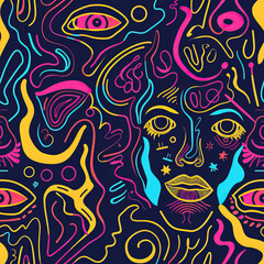 Obraz premium Vibrant Psy Neon Arthouse Seamless Texture for Creative and Artistic Backgrounds. Generated AI