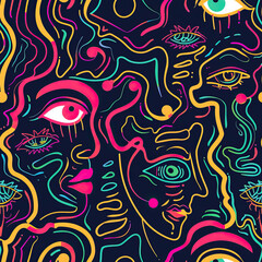 Vibrant Psy Neon Arthouse Seamless Texture for Creative and Artistic Backgrounds. Generated AI