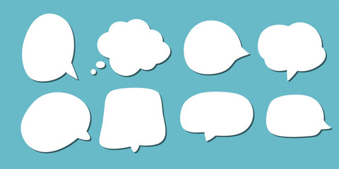 abstract set of white speech bubble with shadow isolated yellow and blue background. space for text. abstract blank area for rill text of font.