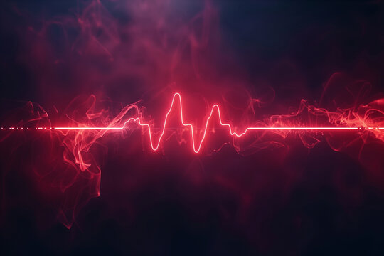 Abstract red heartbeat signal on a dark background with a futuristic feel, suitable for healthcare and medical themes, with copy space for text