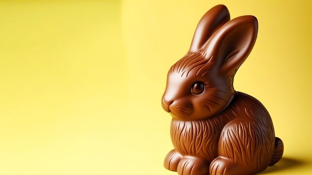 chocolate easter bunny  on yellow background