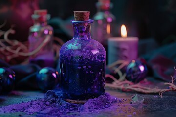 Obraz na płótnie Canvas enchanting fairy tale potion brewing on vibrant wooden table, Generative AI