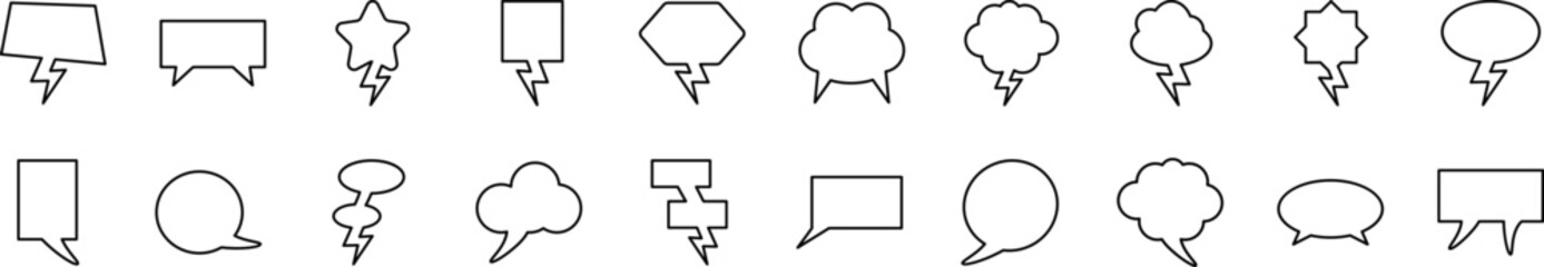 Bundle of linear symbols of speech bubbles. Editable stroke. Linear symbol for web sites, newspapers, articles book