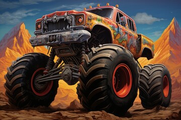 Small car monster truck. Sport vehicle with power engine 4wd. Generate Ai - 745484912