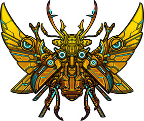 mecha Illustration of golden scarab or Beetle Bug